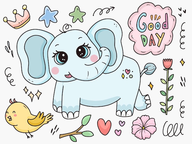 Vector cute baby elephant character set cartoon