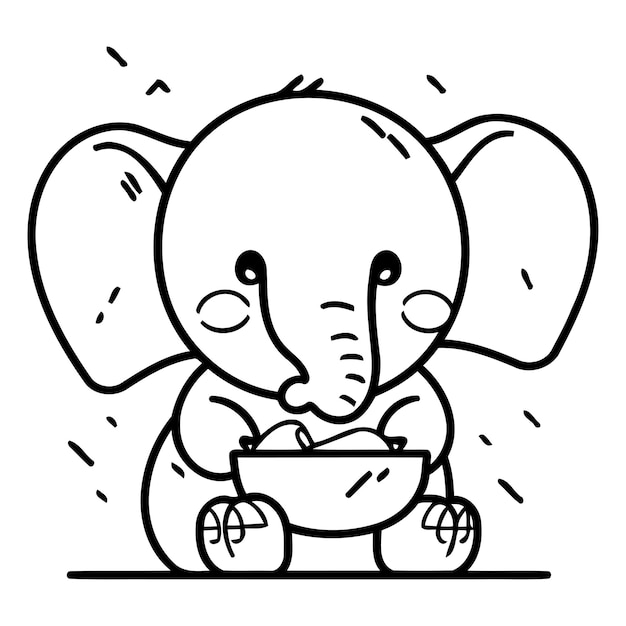 Милый маленький слон ест миску риса Векторная иллюстрация