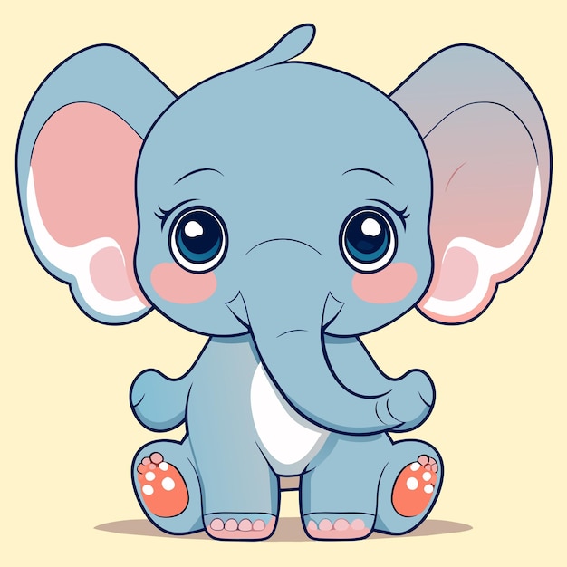 Cute baby elephant hand drawn cartoon sticker icon concept isolated illustration