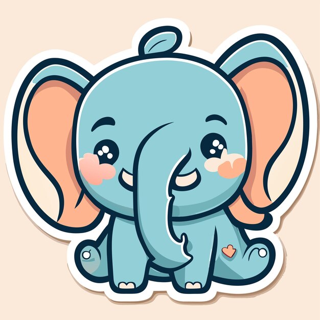 Vector cute baby elephant hand drawn cartoon sticker icon concept isolated illustration