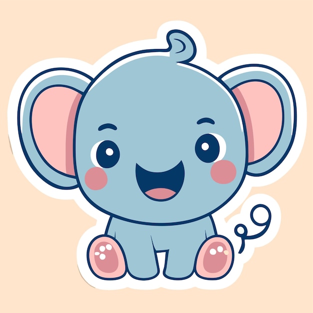 벡터 귀여운 아기 코끼리 손으로 그린 만화 스티커 아이콘 개념 격리된 그림