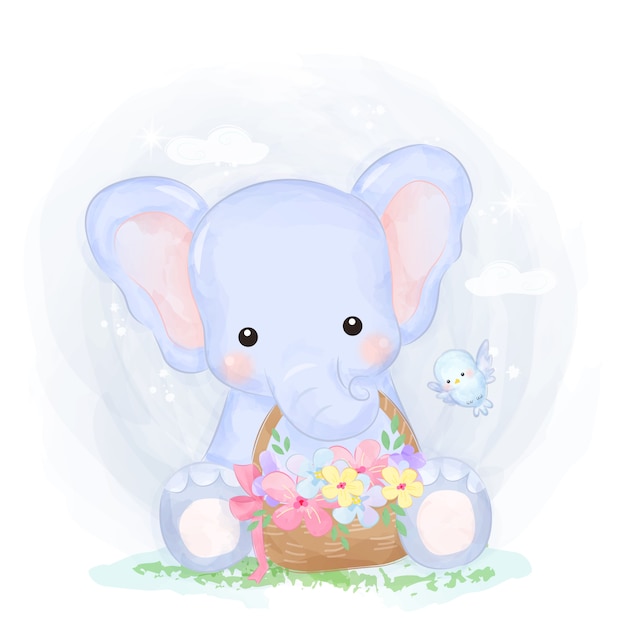 Cute baby elephant illustration