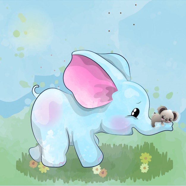 Vector cute baby elephant is running.