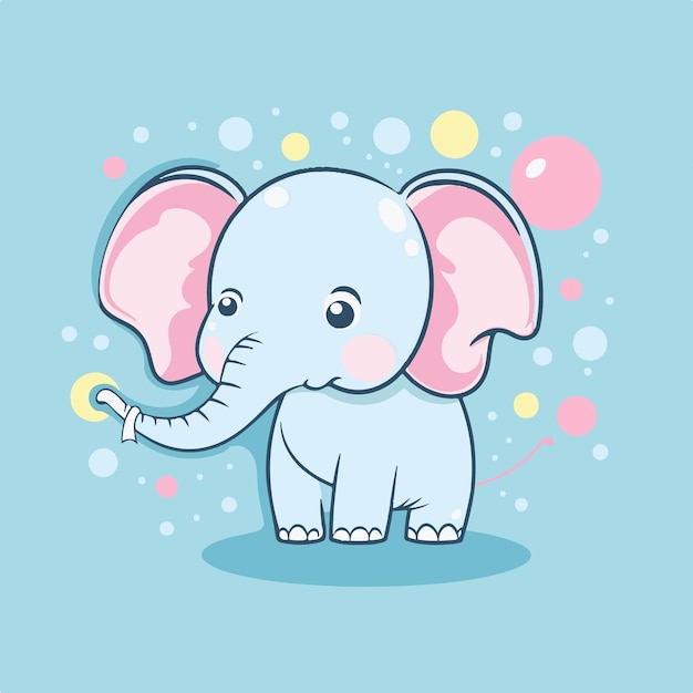 Cute baby elephant play cartoon hand drawn vector illustration