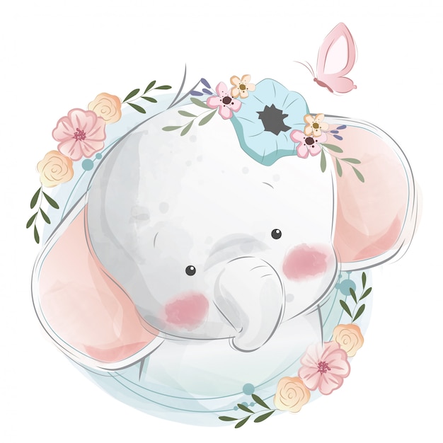 Vector cute baby elephant portrait