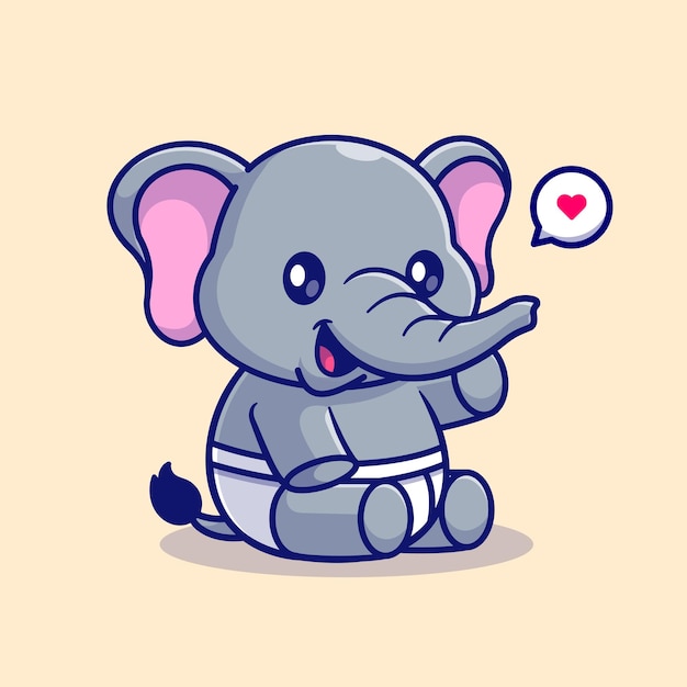 Vector cute baby elephant sitting with diaper cartoon vector icon illustration. animal nature icon isolated