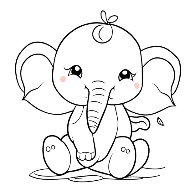 Vettore una line art di illustrazione vettoriale di un bambino elefante carino