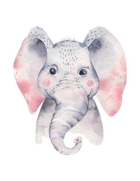 Cute baby elephant watercolor illustration African baby animal Tropical kids portrait