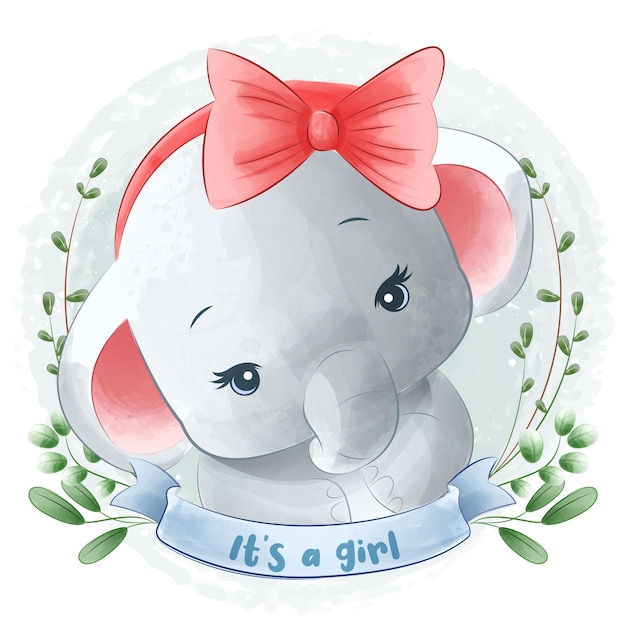 Cute baby elephant watercolor illustration style for cover book print baby shower nursery decorat