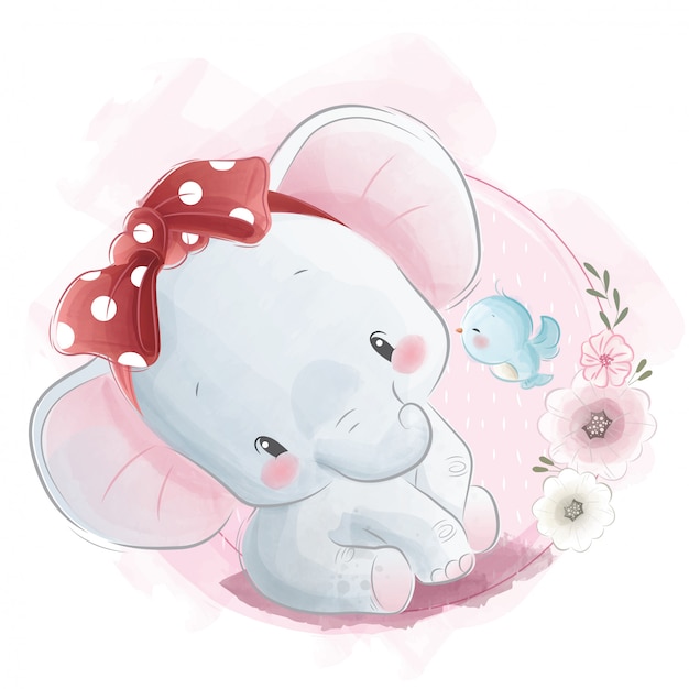 cute baby elephant wearing read headband