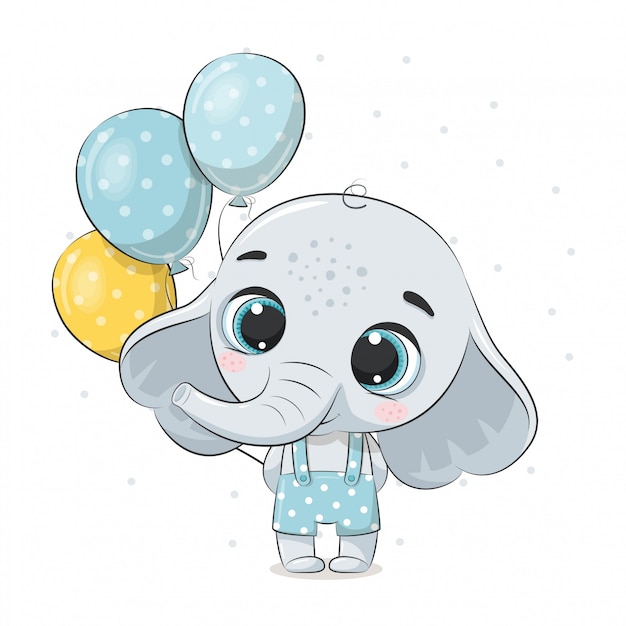 Cute baby elephant with balloons.  illustration for baby shower, greeting card, party invitation, fashion clothes t-shirt print.