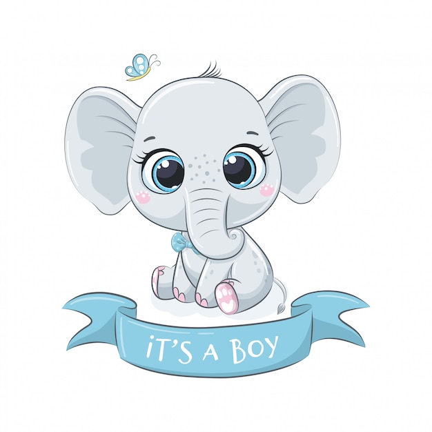 문구는 "소년입니다"와 귀여운 아기 코끼리