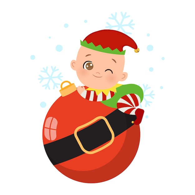 Vector cute baby elf christmas illustration