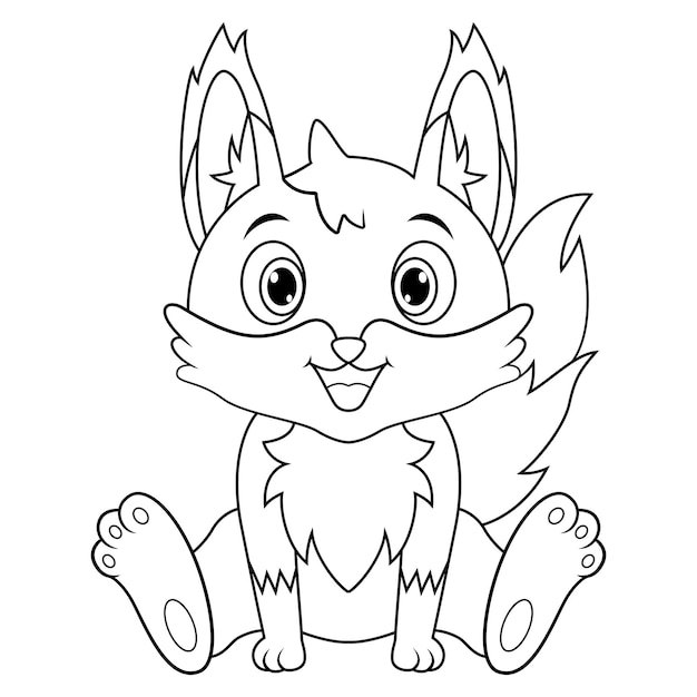 Cute baby fox cartoon sitting line art