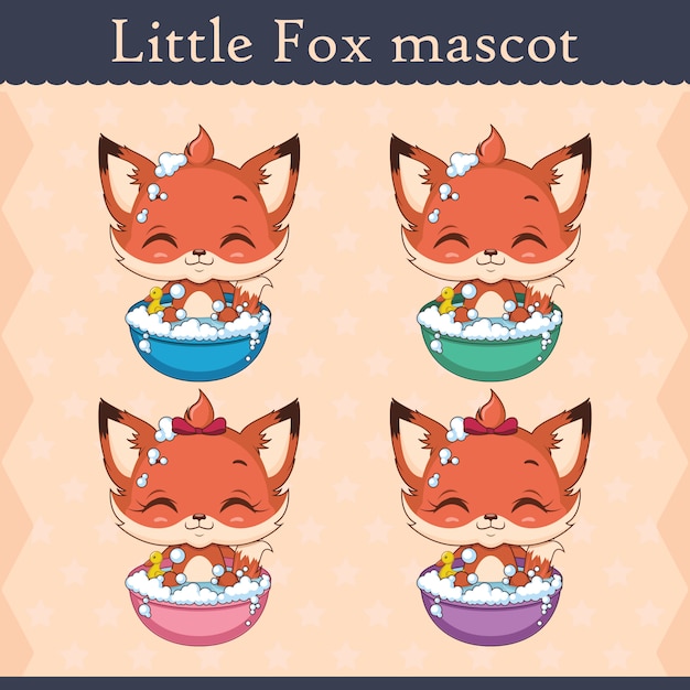 Cute baby fox mascot set - bathing pose