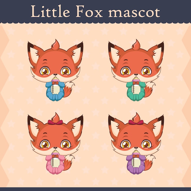 Cute baby fox mascot set - drinking pose