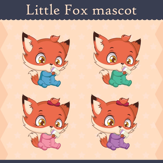 Cute baby fox mascot set - drinking pose