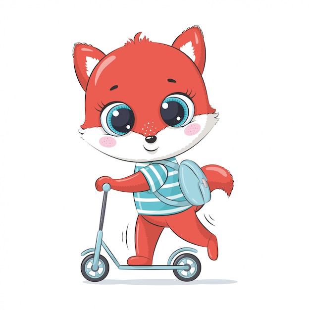 Vector cute baby fox on the scooter.