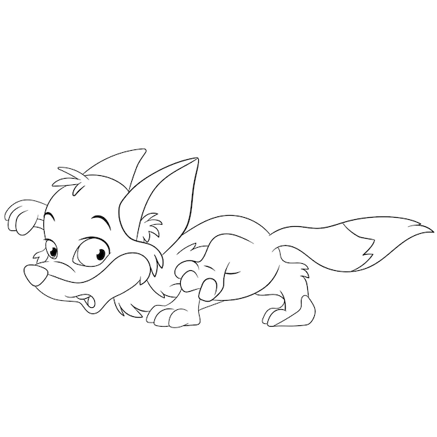 Cute baby fox sneaking. cartoon coloring book page for kids.