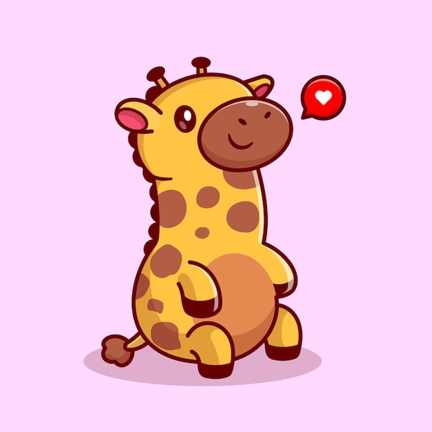 Cute Baby Giraffe Sitting Cartoon Vector Icon Illustration. Animal Nature Icon Concept Isolated Flat