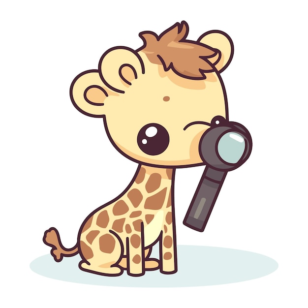 Cute baby giraffe with magnifying glass Vector illustration