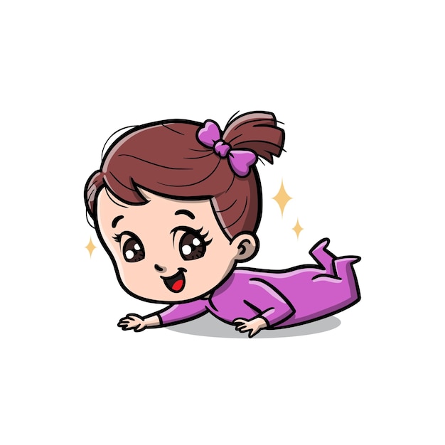 Vector cute baby girl cartoon