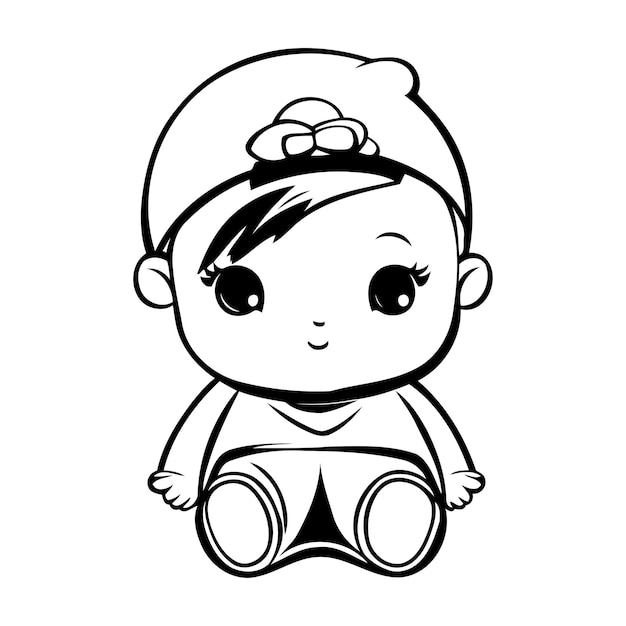 Cute baby girl in diaper Vector illustration for coloring page