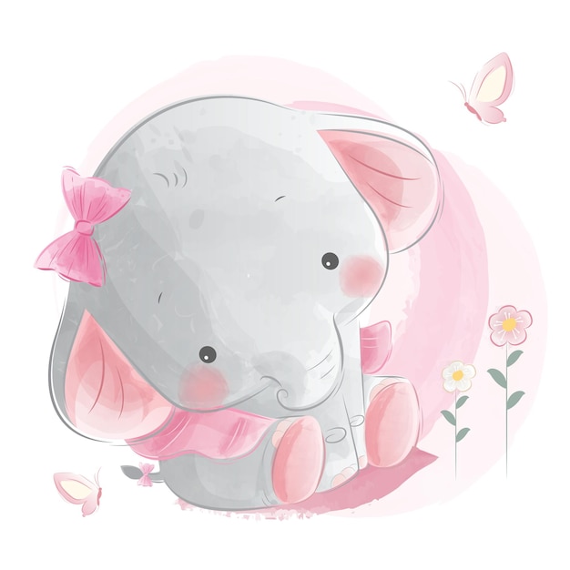 Vector cute baby girl elephant