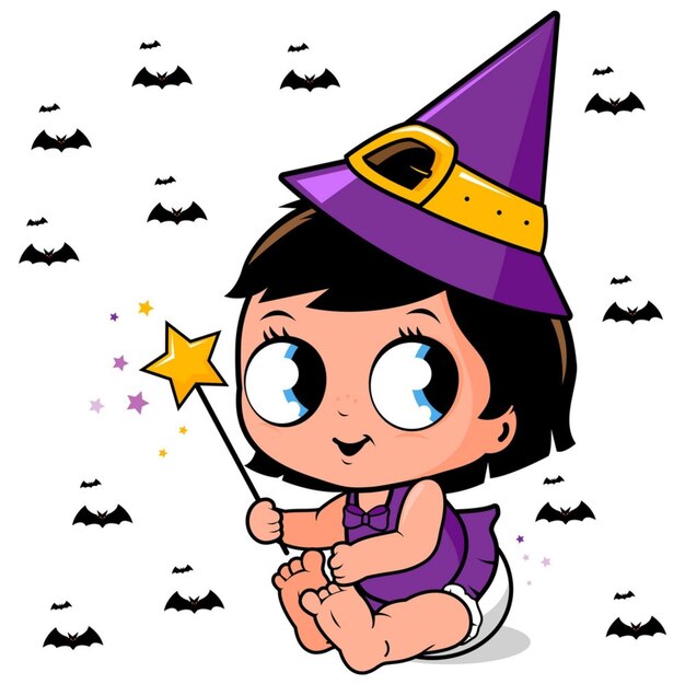 Cute baby girl in halloween witch costume
