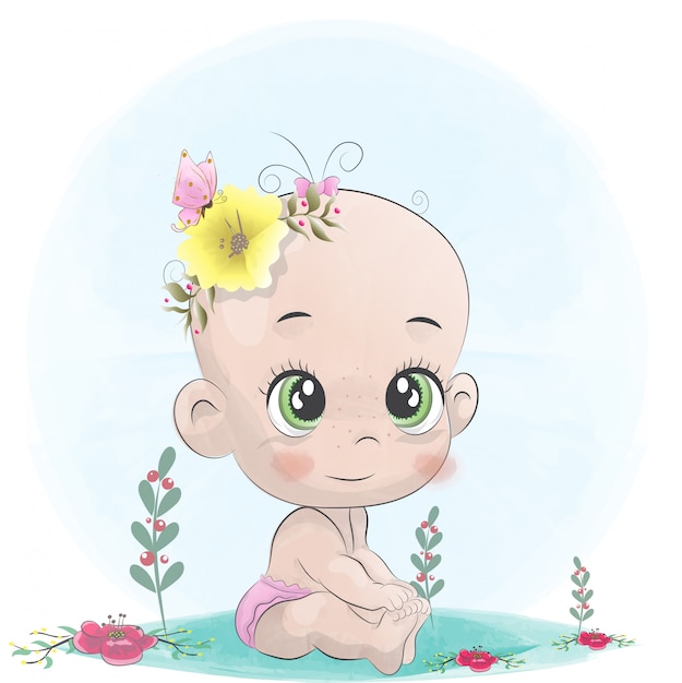 Vector cute baby girl sitting