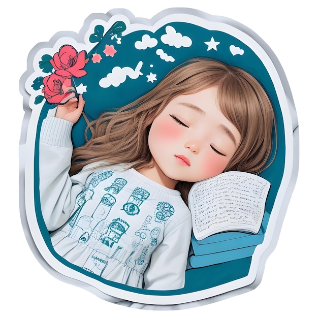 Cute baby girl sliping sticker