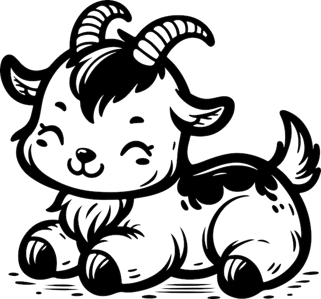 Cute baby goat black outline vector illustration Coloring book for kids