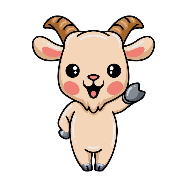 手を振ってかわいい赤ちゃんヤギの漫画