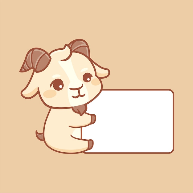 Cute baby goat holding a blank white board