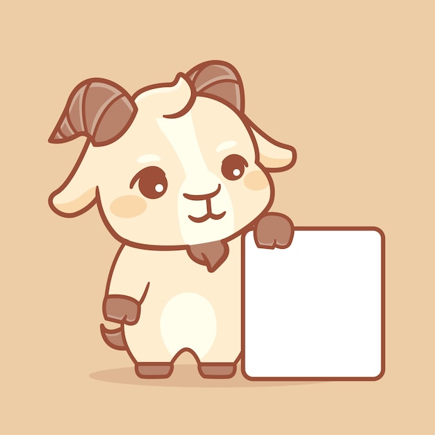 Cute baby goat holding a blank white board