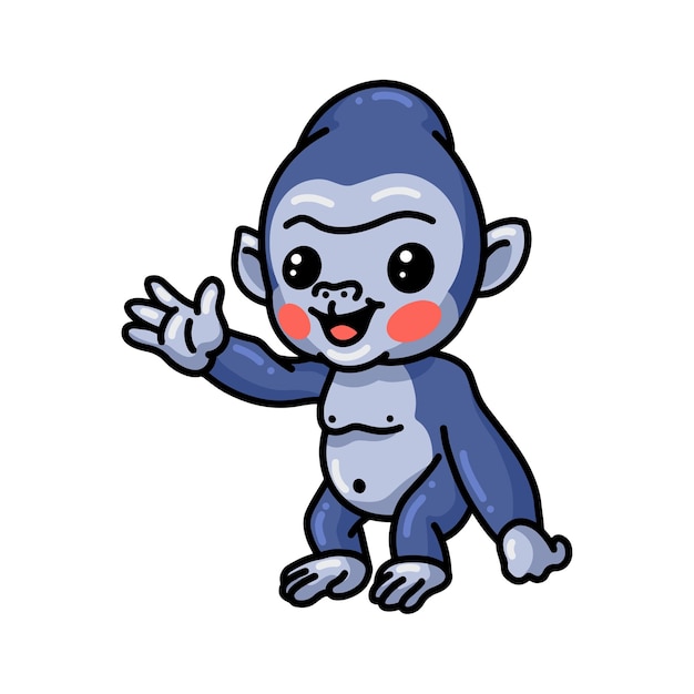 Cute baby gorilla cartoon waving hand