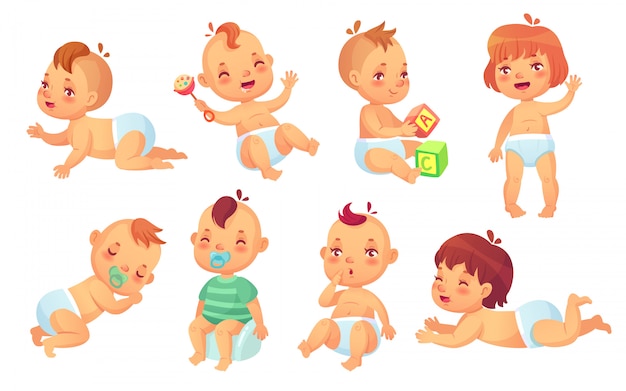 Cute baby. happy cartoon babies, smiling and laughing toddler isolated character set