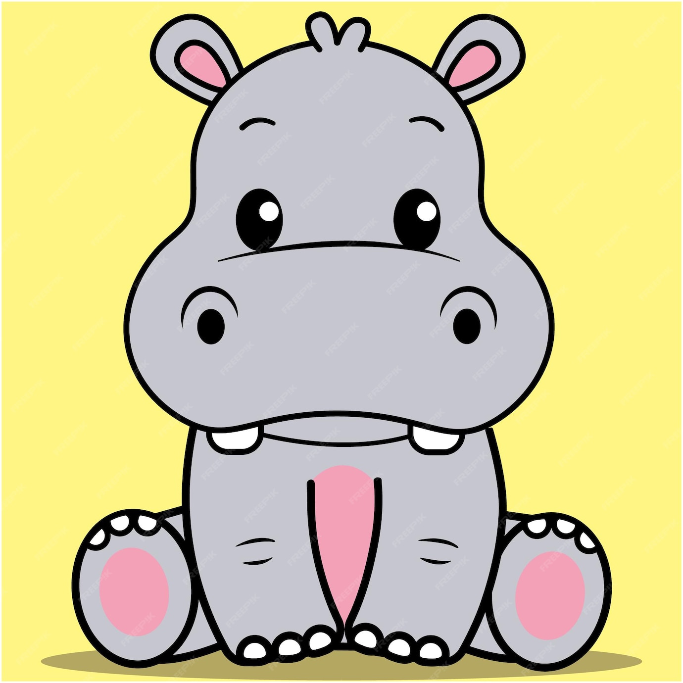 Premium Vector Cute baby hippo, kawaii hippopotamus sitting