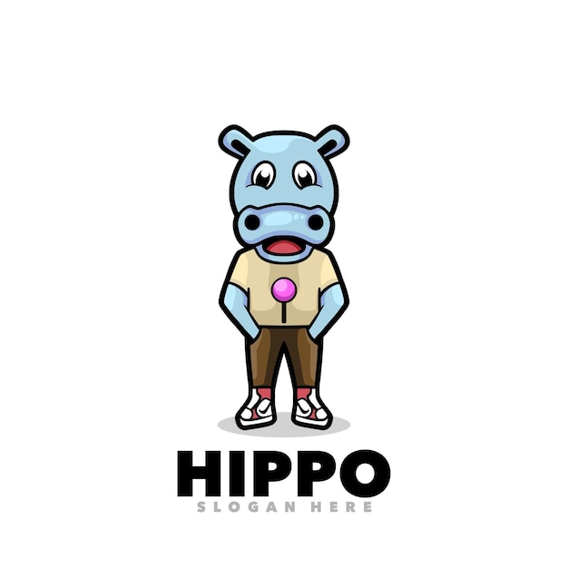 Vector cute baby hippo mascot cartoon logo illustration