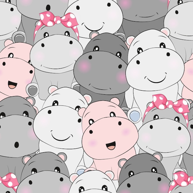 cute baby hippo seamless pattern