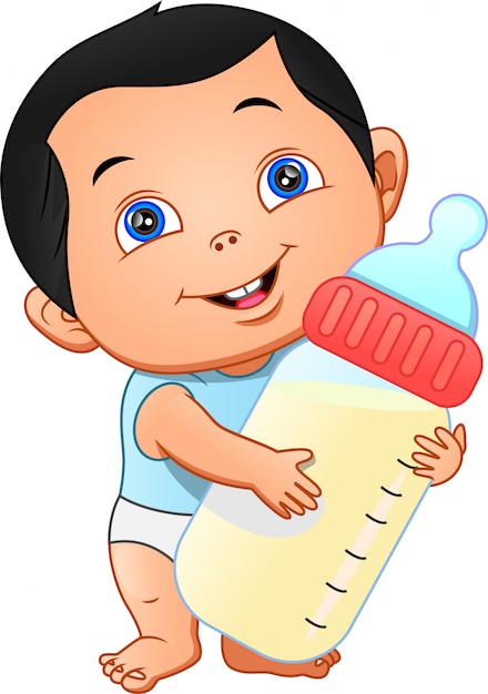 cute baby holding bottle