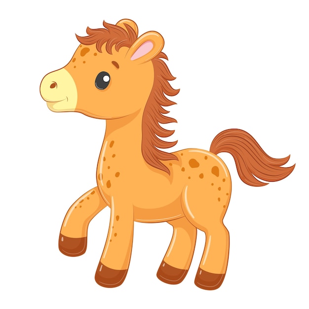 Cute baby horse in cartoon style illustration