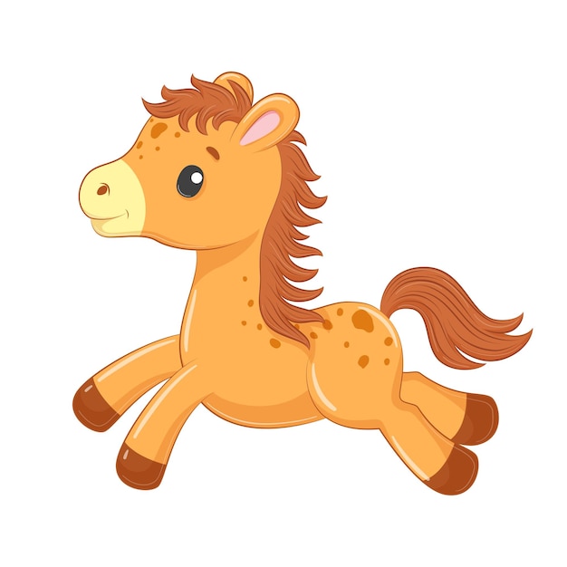 Vector cute baby horse in cartoon style.