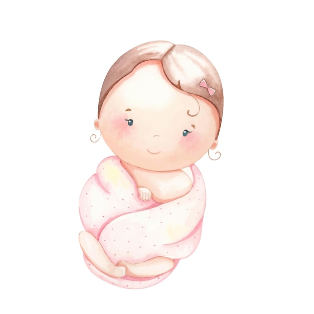 ベクトル おむつをしたかわいい赤ちゃん 水彩イラスト