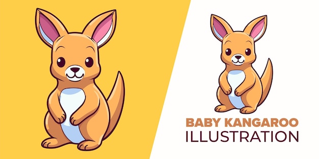 Cute Baby Kangaroo Cartoon Isolated Flat Vector Illustration Depicting Animal Nature Icon Concept