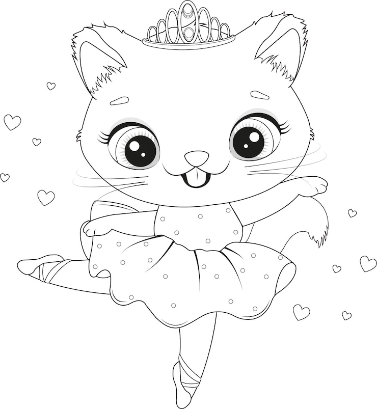 Premium Vector Cute baby kitten ballerina in a tutu skirt for coloring