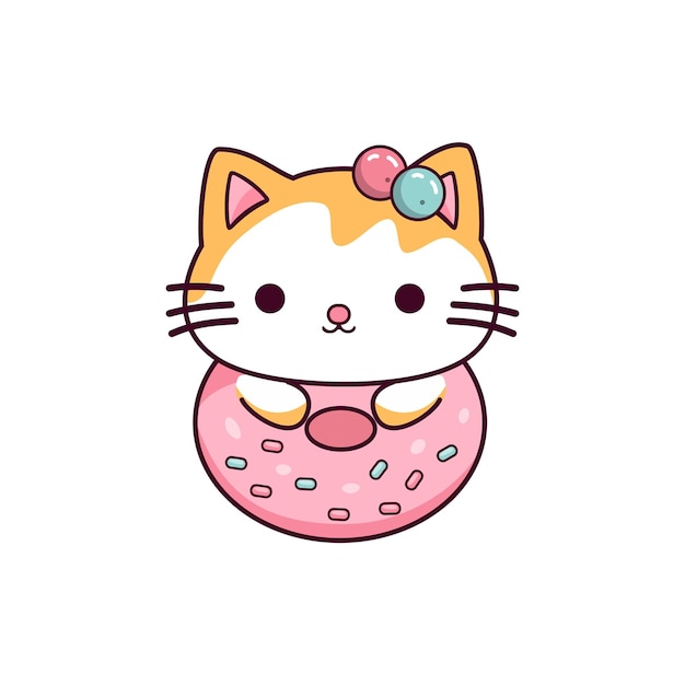 Cute baby kitten with donut Kids illustration Vector illustration