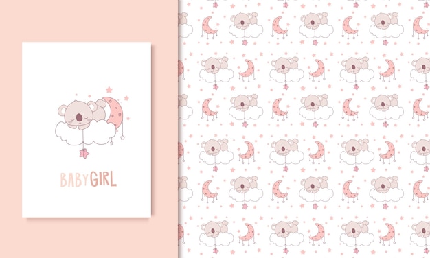 귀여운 아기 코알라 만화 낙서 패턴 보육 원활한 패턴 및 카드