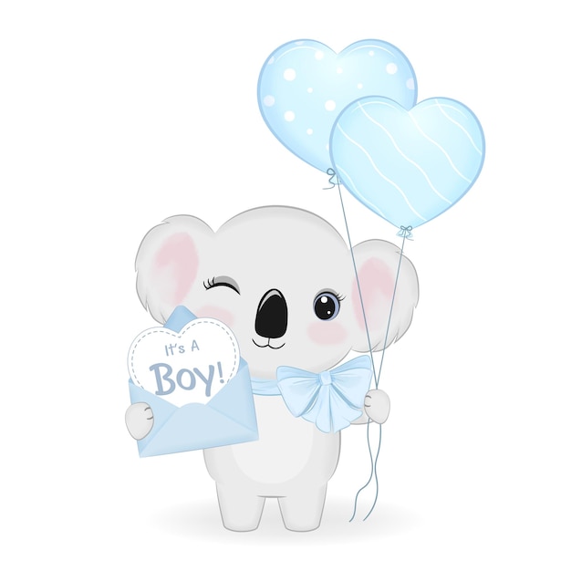 Cute Baby Koala with Letter and balloon illustration