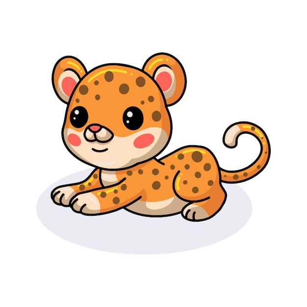 Cute baby leopard cartoon lying down